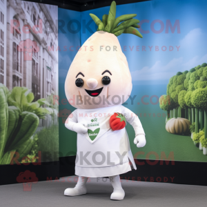White Radish mascot costume character dressed with a Culottes and Necklaces