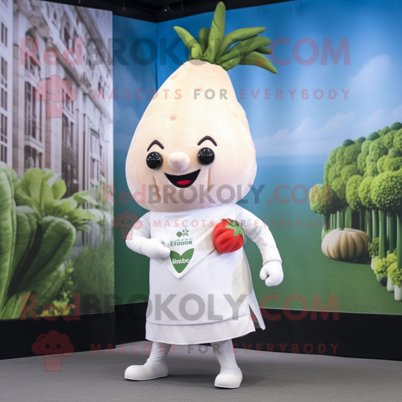 White Radish mascot costume character dressed with a Culottes and Necklaces