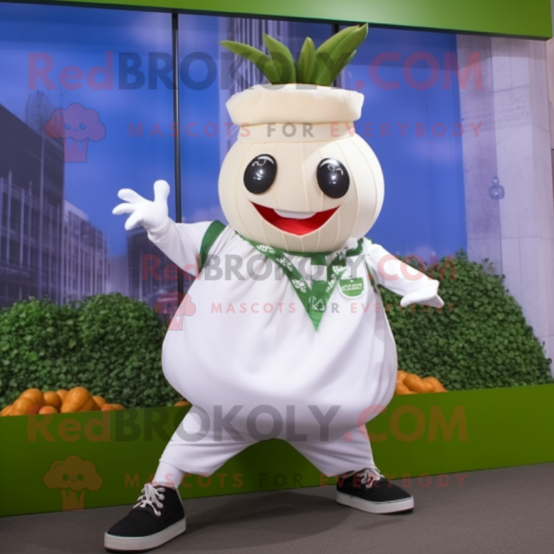 White Radish mascot costume character dressed with a Culottes and Necklaces