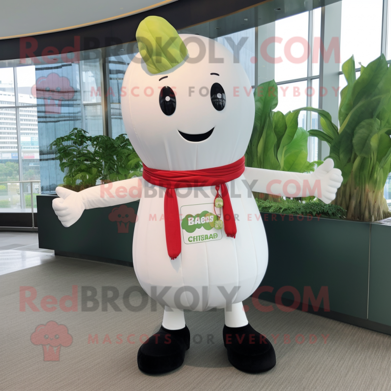 White Radish mascot costume character dressed with a Culottes and Necklaces