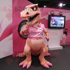 Pink T Rex maskot kostume...