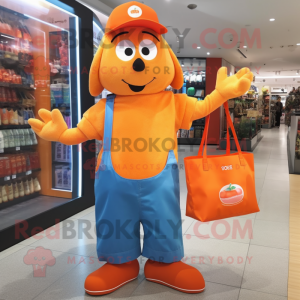 nan Orange mascot costume character dressed with a Jeans and Tote bags