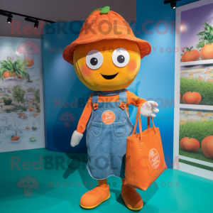 nan Orange mascot costume character dressed with a Jeans and Tote bags