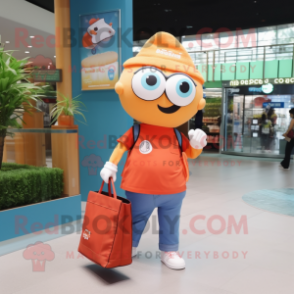 nan Orange mascot costume character dressed with a Jeans and Tote bags