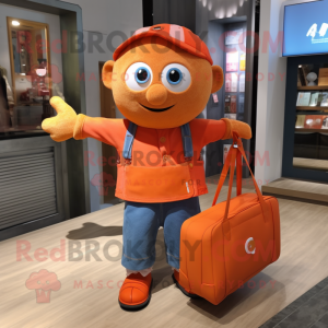 nan Orange mascot costume character dressed with a Jeans and Tote bags