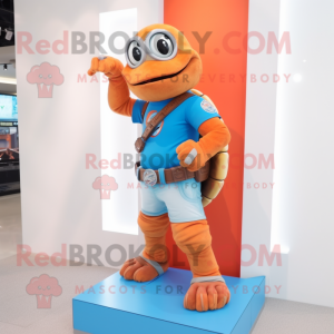 Rust Turtle mascot costume character dressed with a Flare Jeans and Bracelet watches