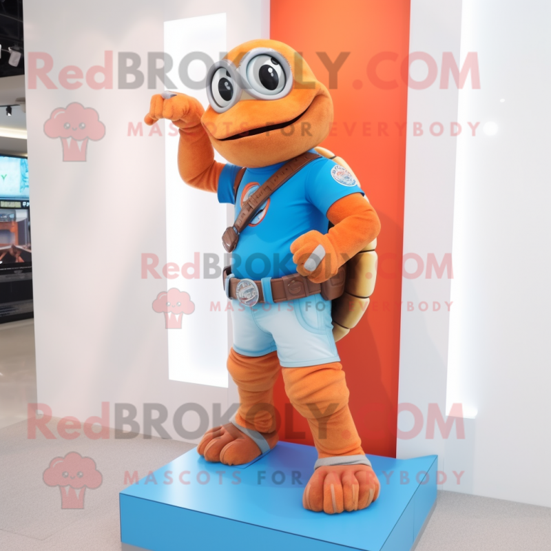 Rust Turtle mascot costume character dressed with a Flare Jeans and Bracelet watches Rust Turtle mascot costume character dressed with a Flare Jeans and Bracelet watches