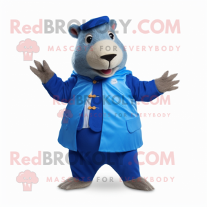 Blue Capybara mascot costume character dressed with a Vest and Cummerbunds