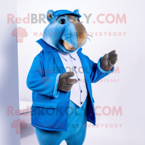 Blue Capybara mascot costume character dressed with a Vest and Cummerbunds