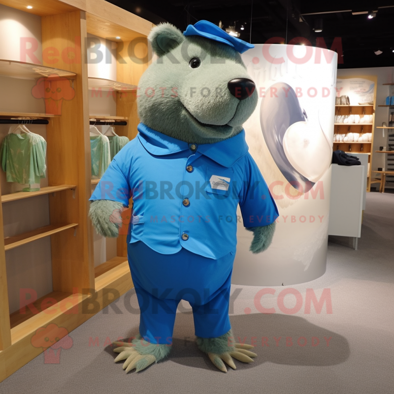 Blue Capybara mascot costume character dressed with a Vest and Cummerbunds