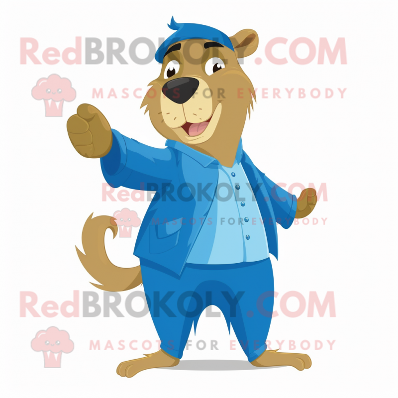Blue Capybara mascot costume character dressed with a Vest and Cummerbunds Blue Capybara mascot costume character dressed with a Vest and Cummerbunds