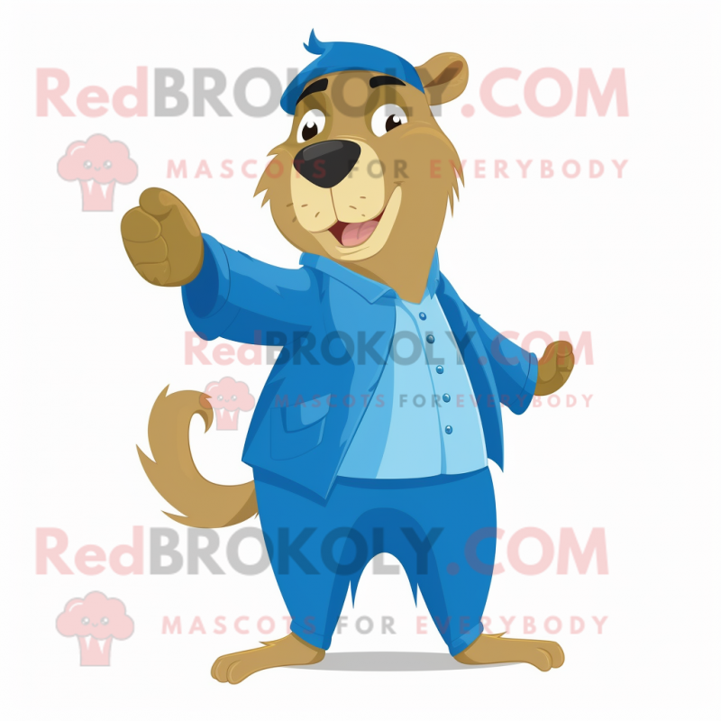 Blue Capybara mascot costume character dressed with a Vest and Cummerbunds