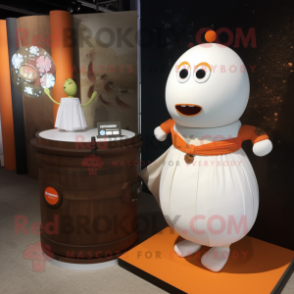 Rust Human Cannon Ball mascot costume character dressed with a Wedding Dress and Anklets