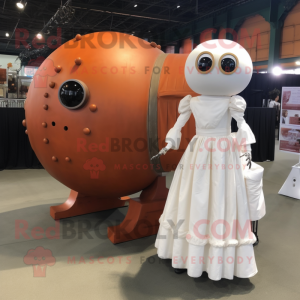 Rust Human Cannon Ball mascot costume character dressed with a Wedding Dress and Anklets