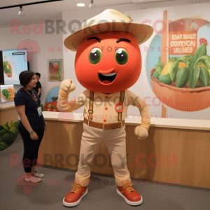 Tan Tomato mascot costume character dressed with a Bootcut Jeans and Watches