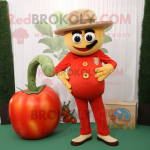 Tan Tomato mascot costume character dressed with a Bootcut Jeans and Watches