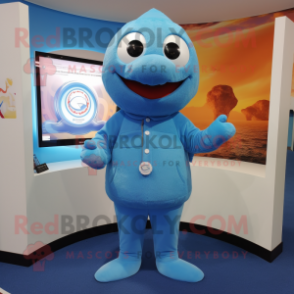 Sky Blue Cod mascot costume character dressed with a Henley Shirt and Bracelets