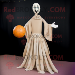 Tan Stilt Walker mascot costume character dressed with a Ball Gown and Scarf clips