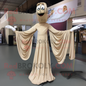 Tan Stilt Walker mascot costume character dressed with a Ball Gown and Scarf clips