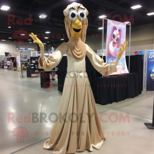 Tan Stilt Walker mascot costume character dressed with a Ball Gown and Scarf clips