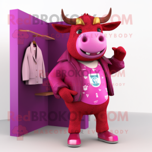 Magenta Bull maskot kostume...