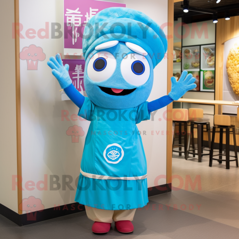 Sky Blue Ramen mascot costume character dressed with a Shift Dress and Headbands Sky Blue Ramen mascot costume character dressed with a Shift Dress and Headbands