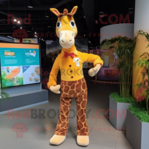 nan Giraffe mascot costume character dressed with a Playsuit and Pocket squares