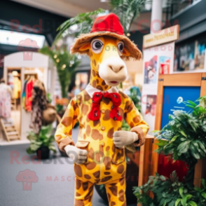 nan Giraffe mascot costume character dressed with a Playsuit and Pocket squares