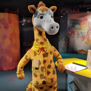nan Giraffe mascot costume character dressed with a Playsuit and Pocket squares