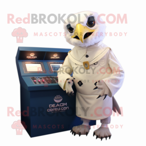 Cream Falcon mascot costume character dressed with a Culottes and Digital watches