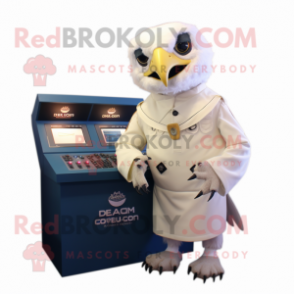 Cream Falcon mascot costume character dressed with a Culottes and Digital watches