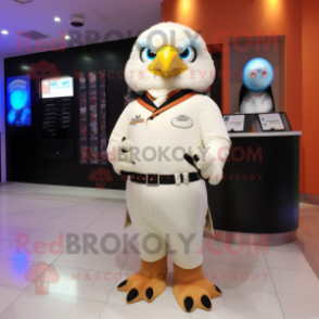 Cream Falcon mascot costume character dressed with a Culottes and Digital watches