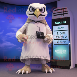 Cream Falcon mascot costume character dressed with a Culottes and Digital watches