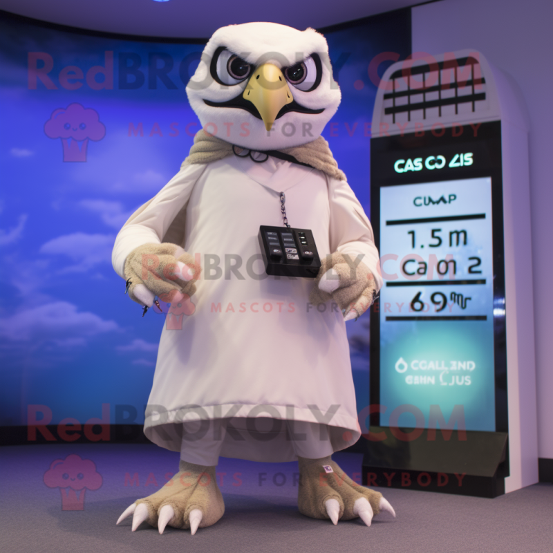 Cream Falcon mascot costume character dressed with a Culottes and Digital watches Cream Falcon mascot costume character dressed with a Culottes and Digital watches