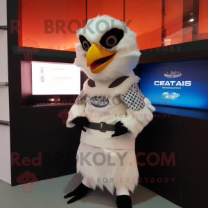 Cream Falcon mascot costume character dressed with a Culottes and Digital watches