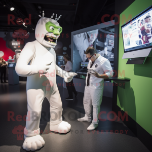 White Frankenstein'S Monster mascot costume character dressed with a Playsuit and Watches