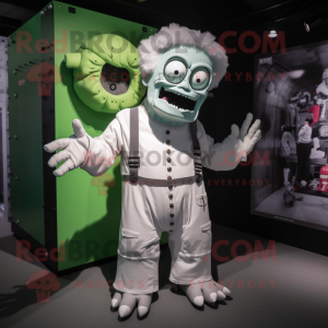 White Frankenstein'S Monster mascot costume character dressed with a Playsuit and Watches