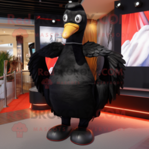 Black Swan mascot costume character dressed with a Bootcut Jeans and Wraps