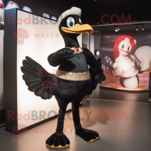 Black Swan mascot costume character dressed with a Bootcut Jeans and Wraps