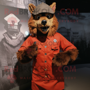 Rust Werewolf mascot costume character dressed with a Empire Waist Dress and Berets