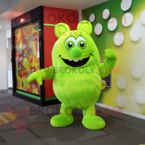 Lime Green Candy mascot costume character dressed with a Romper and Wraps