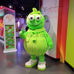 Lime Green Candy mascot costume character dressed with a Romper and Wraps