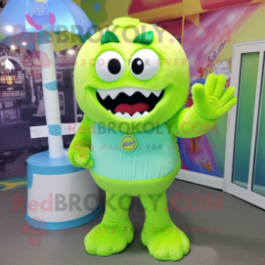 Lime Green Candy mascot costume character dressed with a Romper and Wraps