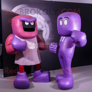 Purple Boxing Glove mascot costume character dressed with a Blouse and Messenger bags