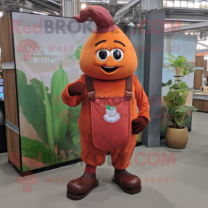 Rust Beet mascot costume character dressed with a Dungarees and Bracelet watches