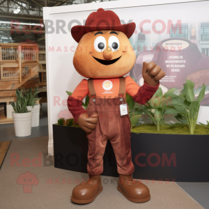 Rust Beet mascot costume character dressed with a Dungarees and Bracelet watches
