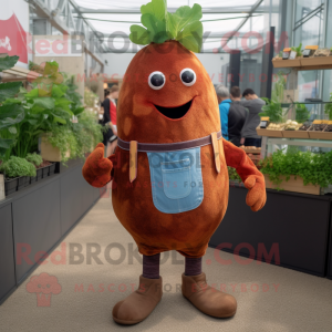 Rust Beet mascot costume character dressed with a Dungarees and Bracelet watches