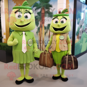 Olive Caesar Salad mascot costume character dressed with a Pencil Skirt and Briefcases