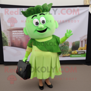 Olive Caesar Salad mascot costume character dressed with a Pencil Skirt and Briefcases
