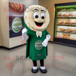 Forest Green Bagels mascot costume character dressed with a Wrap Skirt and Tie pins